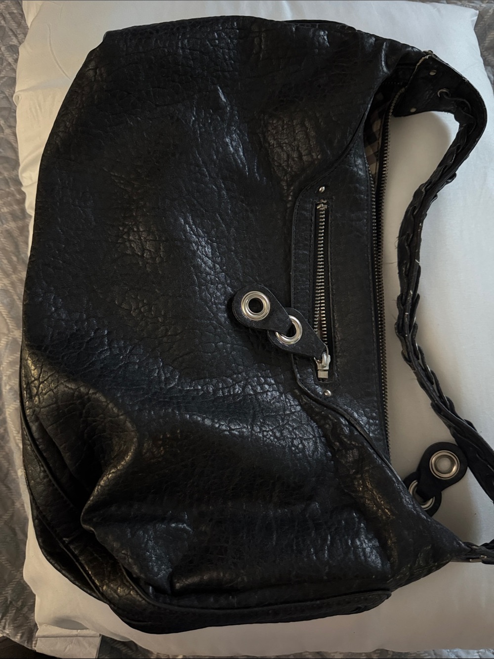 Jessica Simpson Classic Black Leather-Textured Shoulder Bag